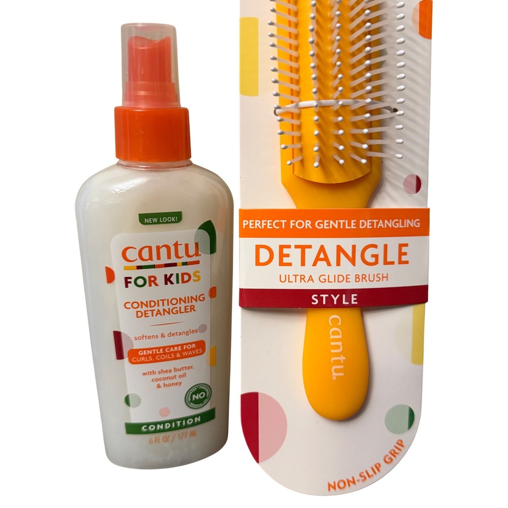 Cantu For Kids Conditioning Detangler 6oz and Ultra Glide Detangle Brush Set